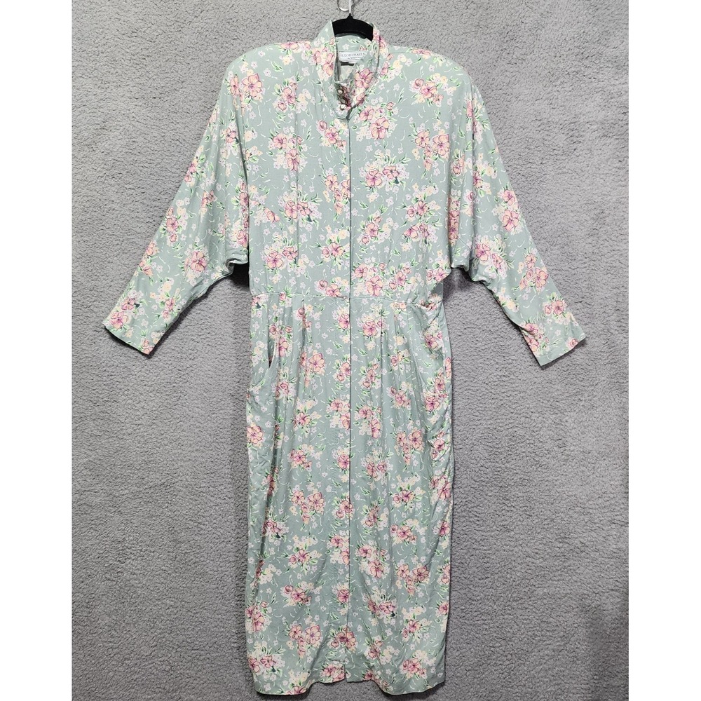 E.D.Michaels Vintage Dress Dolman Sleeve Sage Pink Floral Size 9/10 80's 90's - Picture 1 of 10
